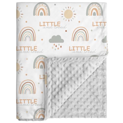 Fleece Baby Blankets for Girls & Boys, Infant Toddler Blanket - color: Light Gray Rainbow