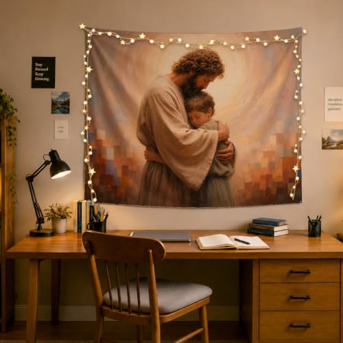 MOLYUB Christian Tapestry for Boys Room Bedroom Nursery 50x60 - color: Jesus Embracing a Boy
