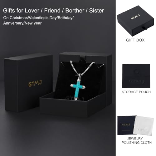 Lapis Lazuli/Amethyst Cross Necklace for Men Waterproof and Sweat-Resistant Suitable for both men and women With Adjustable Box Chain Christian Jewelry Father Day Gifts for Men - color: Sky Blue&Silver