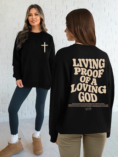 Christian Sweatshirts for Women Jesus Faith Pullover Long Sleeve - color: A-black, size: X-Large