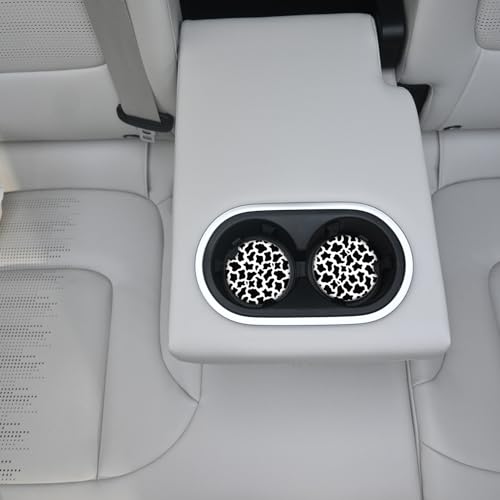 Cute Cow Print Animal Themed Black and White Ceramic Cup Holders Car Coasters Set for Women/Men,Drink Cup Car Holder Coasters with A Finger Notch 2.56" Pack of 2 - color: Cow Print Animal