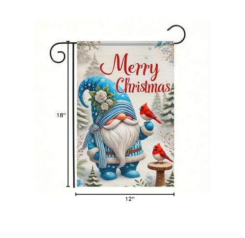 BlissYard Christmas Gnome Garden Flag 12x18 Inch Polyester - color: Gnome and Cardinals