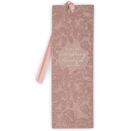 Christian Art Gifts Premium Faux Leather Bookmark: Everything Beautiful - color: Pink Floral/Everything Beautiful