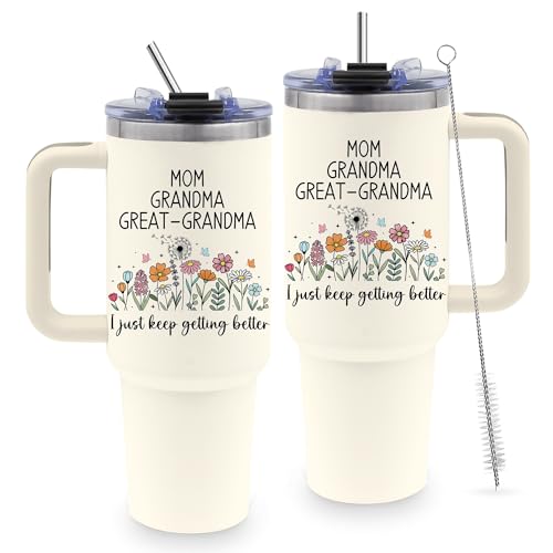 40oz Mom Tumbler Gifts for Grandma, Water Bottle with Handle & Straw - color: Grandma-White