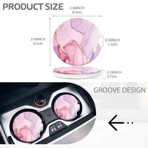 Cup Holder for Car,Pink Gold Liquid Marble Print Ceramic Coasters Non-Slip Cup Holder Insert with Fingertip Grip, Auto Interior Accessories for Women & Men,Pack of 2, 2.56In - color: Pink Gold Marble