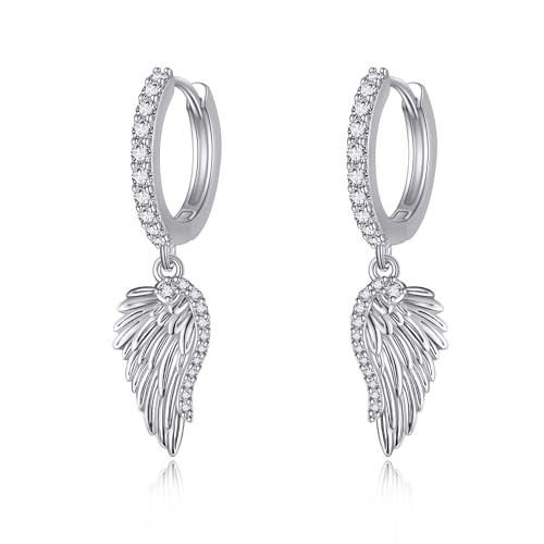 Angel Wing Earrings S925 Sterling Silver Gold Black Rose Gold Silver Gold Angel Wings Dangle Earrings Wings Jewelry Gifts for Women - color: silver