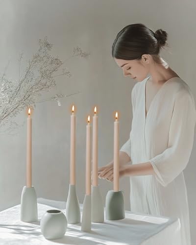 Sahara Beige Taper Candles Ribbed Dripless Tapered Candles Ideal as Dinner Candle Smokeless and Unscented Candle Sticks Long Burning,10.5 inch,Set of 12 - color: Ribbed10.5''-Sahara Beige