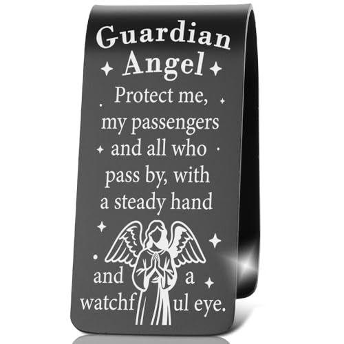 Stainless Steel Car Visor Clip, Guardian Angel - Themed Religious Gift for Drivers, Heartfelt Keepsake for Faith - Focused Car Owners, Inspirational Present for Spiritual Commuters, XXE2 - color: Black-e2