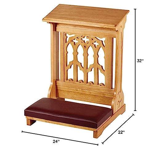 Maple Hardwood Padded Church Prayer Kneeler in Medium Oak Stain Finish, 24 Inch - color: Medium Oak