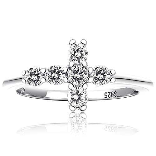 Forever Fervent Sideways Cross Pave Ring | 18K Gold | Petite CZ Christian Band | Religious Polished Finish Set - color: Silver