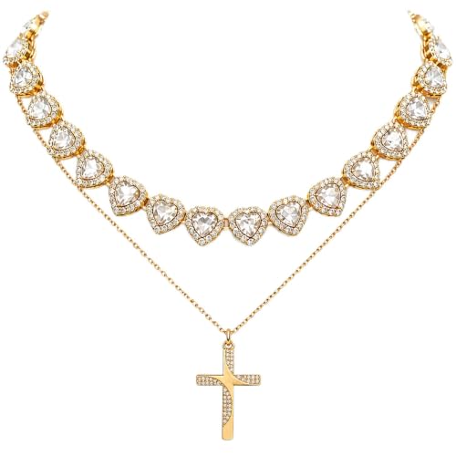 LOKOZ Cross Necklace for Women, Tennis Necklace, Gifts for Women - color: Layered Necklace - Cross 1 - Gold
