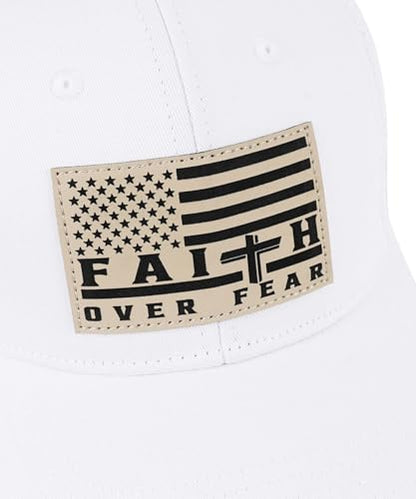 Faith Over Fear Christian Hats for Men Women, American Flag Trucker Hat, Religious Gifts for Thanksgiving Christmas - color: White