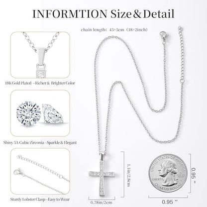 Gold Cross Necklace for Women Diamond Necklace for Women Sparkling Cubic Zirconia Pendant 18K Gold Plated Cross Pendant Religious Jewelry with Diamond Birthday Gift Christian Gifts for Her - color: White Gold, style: Large cross