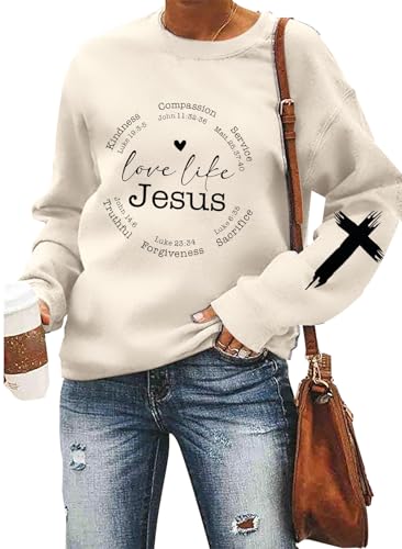 LOTUCY Christian Sweatshirt Women Love Like Jesus Shirt Faith Religious Saying Inspirational Casual lightweight Pullover - color: Apricot, size: Small