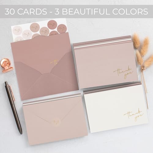 ZICOTO Beautiful Thank You Cards Set of 30 With Envelopes and Stickers - color: Pink