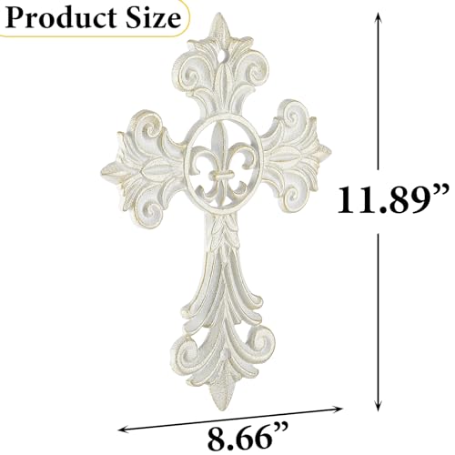 Cast Iron Wall Cross, 11.89"H Decorative Crosses for The Wall, Fleur De Lis Metal Cross Wall Decor, Distressed Hanging Crosses Wall Art for Home Living Room Bedroom Office Wedding Decoration - size: 8.7"L x 11.9"W