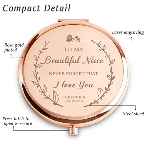 Personalized Gifts for Niece, Inspirational Niece Gifts for Birthday, Engraved Compact Mirror, Graduation Mothers Day Basket Stuffers - color: Niece - I Love You