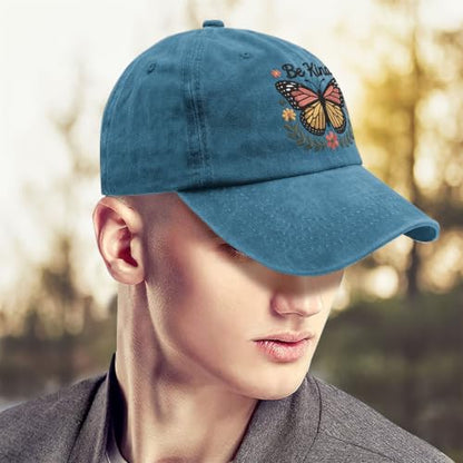 for Mom Grandma Auntie, Guardian Butterfly Embroidered Baseball Cap for Women, Meaningful Hat - color: Cyan Be Kind
