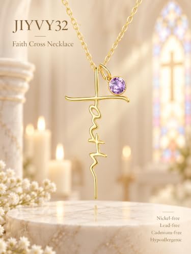 Faith Necklace White/Rose/Gold Birthday Gifts for Wife Her - color: 14K Gold-06-June