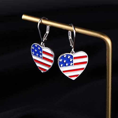 S925 Sterling Silver Heart Dangle Drop Earrings for Women Jewelry Gift - style: Flag