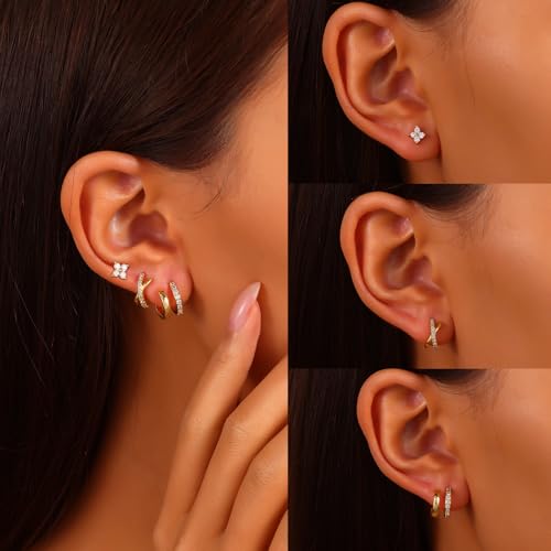 18K Gold Plated Hoop Earrings for Women, NICKEL-FREE & HYPOALLERGENIC, Timeless Jewelry Gift - color: Gold-B