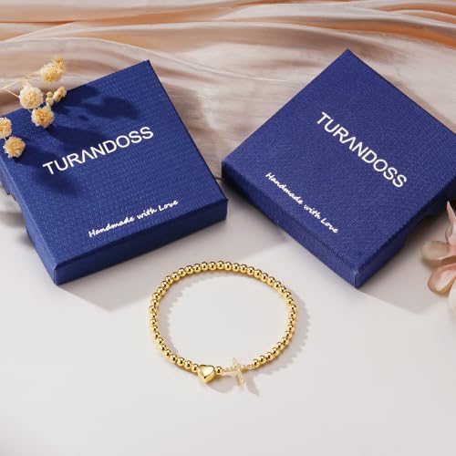 Turandoss Gold Cross Bracelet for Women Heart Beaded Bracelet Faith Jewelry - color: CZ Cross Bracelet
