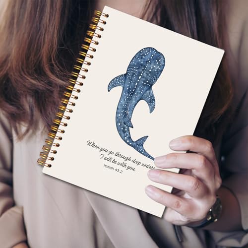 JINYO Whale Shark Christian Notebook for Women Men, Isaiah 43:2 Bible Journaling Notebook, Religious Prayer Journal for Woman, Church Notes Journal, Scripture Spiral Notebooks 5.5x8.3 Inch(Beige) - color: white Christian Notebook-2