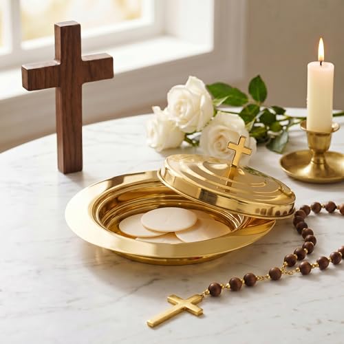 1Pcs Stainless Steel Communion Bread Plate for Church with Lid,Gold - color: Gold
