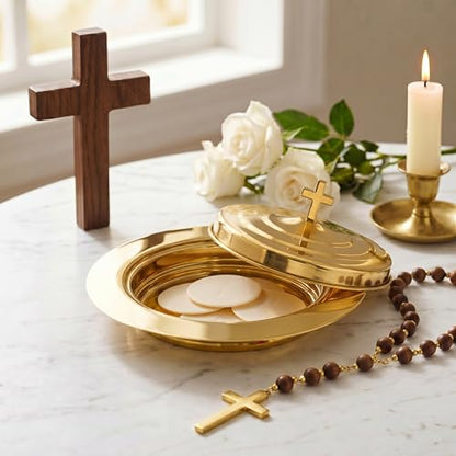 1Pcs Stainless Steel Communion Bread Plate for Church with Lid,Gold - color: Gold
