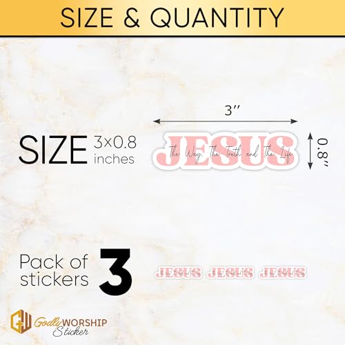 3PCs Jesus The Way The Truth The Life Sticker Christian Faith Bible Verse Sticker Religious God Worship Scripture Waterproof Vinyl Stickers for Laptop Water Bottle Decals Gifts for Women Men 3"x0.8"
