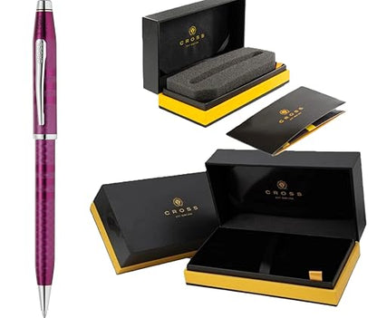 Cross Century II Midnight Plum Ballpoint Pen, Sandblasted Engraved Surface, Polished Appointments, Signature Triple Stripe Detail, Luxury Gift Box