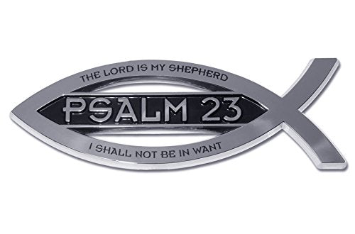 Elektroplate Christian Fish Psalm 23 with Verse OEM Chrome Emblem for Cars, Trucks, and All Auto | Universal Fit at 4" x 1.4" | Weatherproof - color: Psalms 23