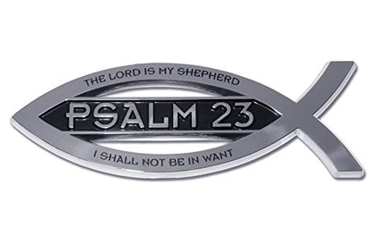Elektroplate Christian Fish Psalm 23 with Verse OEM Chrome Emblem for Cars, Trucks, and All Auto | Universal Fit at 4" x 1.4" | Weatherproof - color: Psalms 23