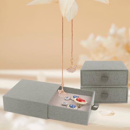 Jewelry Gift Box, 12-Pack Necklace Gift Box Drawer Jewelry Box Bangle Necklace Case For Earrings & Rings, Stylish Necklace Bracelet Organizer, 3.5 x 3.5 x 1.25 Inches (Grey) - color: Grey