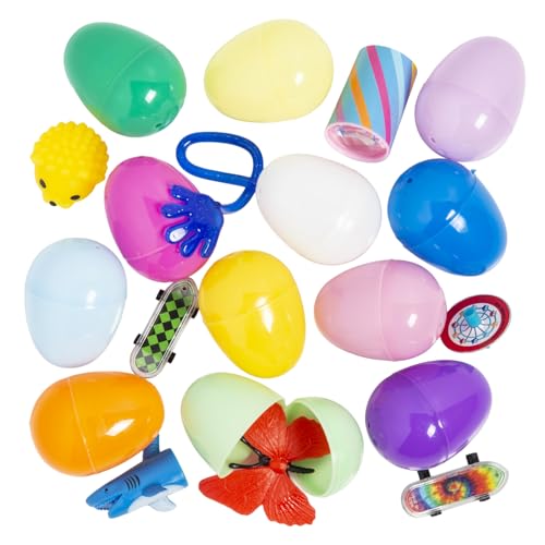 Fun Express 2 1/2" Bulk Toy-Filled Plastic Surprise Eggs (200 Pc.) - Animal Theme Party Favors, Classroom Giveaways, Carnival Prizes, and Goodie Bag Fillers for Kids