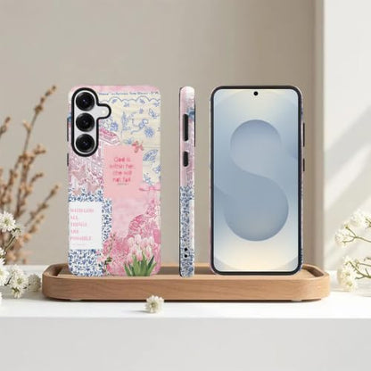 Compatible with Samsung Galaxy S25,2-in-1 Frosted Phone Cover Shockproof Case - Bible Verse Pink Tulip Flowers - color: Bible Verse Pink Tulip Flowers, size: Samsung Galaxy S25