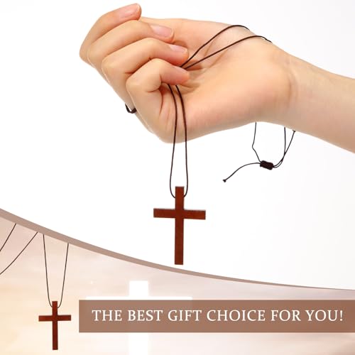 Ecation Wood Cross Necklace Bulk