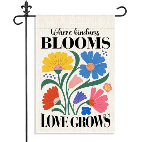 Where Kindness Blooms Love Grows 12 x 18 Inch Floral Garden Flag - color: White 2