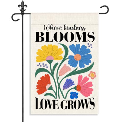 Where Kindness Blooms Love Grows 12 x 18 Inch Floral Garden Flag - color: White 2