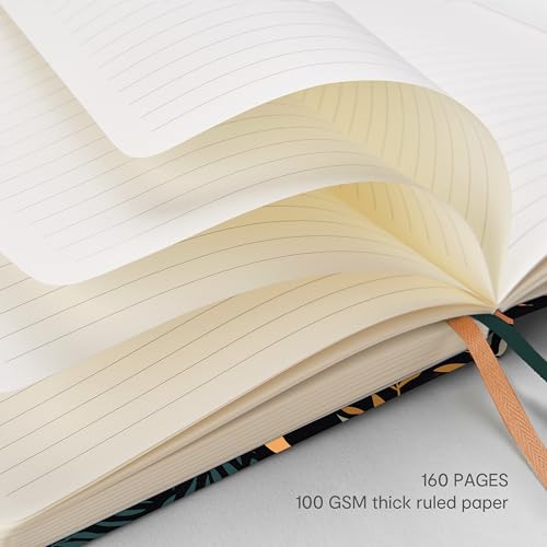 &And Per Se Lined Hardcover Notebook – A5 5.7"x8" College Ruled, 160 Pages, 100gsm Thick Paper – Aesthetic Journal for Women, Gift-Ready Planner, Everyday Writing Notebook (Lunar Leaf) - color: e.Lunar Leaf, style: Lined with Pattern
