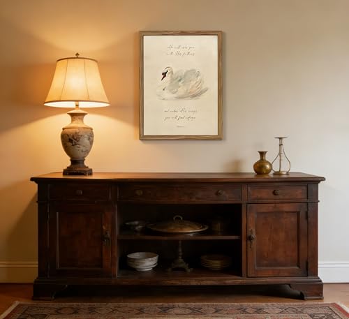 Wood Framed Psalm 91 4 Wall Art Christian Swan Picture Wall Decor 16x12 in - color: Psalm 91:4, size: 16"L x 12"W