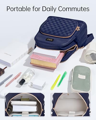 Premium Bible Backpack Set for Women - Stylish Checkered PU Leather Bible Bag with 72 Bible Tabs, 4 Highlighters & 2 Pens - Ideal for Church, Study & Travel - color: Blue