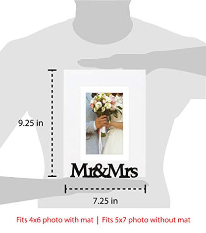 Isaac Jacobs 5x7 (Matted 4x6) White Wood Sentiments Mr&Mrs Picture Frame - color: White, size: 5x7