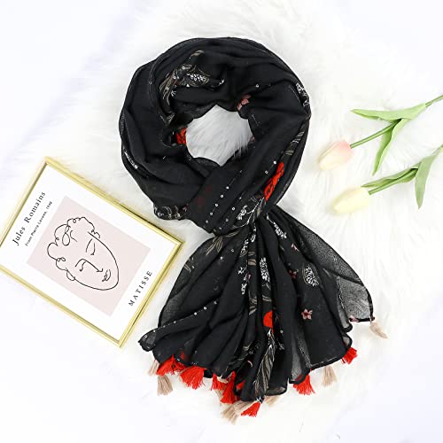 Yeieeo Boho Scarf for Women Lightweight Floral Printed Scarf Fall Winter Fashion Fringed Shawl - color: Floral 17