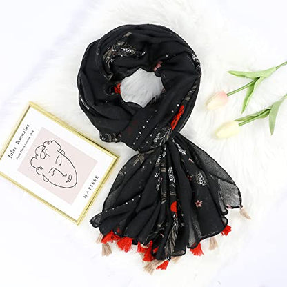 Yeieeo Boho Scarf for Women Lightweight Floral Printed Scarf Fall Winter Fashion Fringed Shawl - color: Floral 17