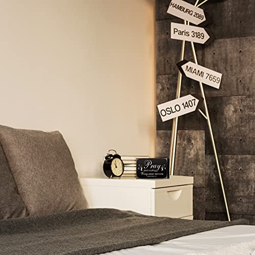 Yulejo Pray About Everything Worry About Nothing Sign Religious Scripture Inspirational Word Plaque Black Bible Verses Plaque Wall Decor Wooden Table Centerpieces Christmas Decorations, 7.9 x 5.1 Inch