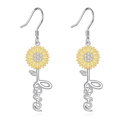 POPLYKE Faith Cross Flower Stud Earrings for Women Sterling Silver Dangle Earring Jewelry Gifts for Women Mom Wife - style: Love