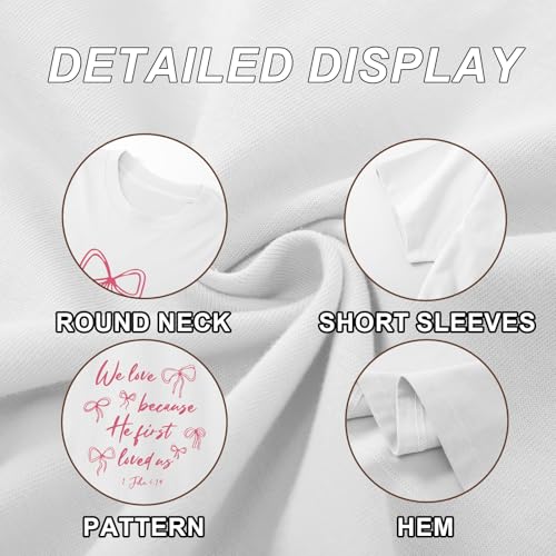 Christian Faith Bow Shirts for Women Cute Coquette Shirt Jesus Religious Tshirts Bible Verse Oversized Graphic Tee - color: White, size: X-Large