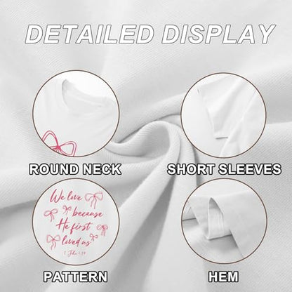 Christian Faith Bow Shirts for Women Cute Coquette Shirt Jesus Religious Tshirts Bible Verse Oversized Graphic Tee - color: White, size: X-Large