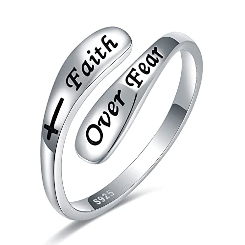 925 Sterling Silver Inspirational Adjustable Rings - Personality Encouragement Jewelry Gift For Women - style: Faith Over Fear